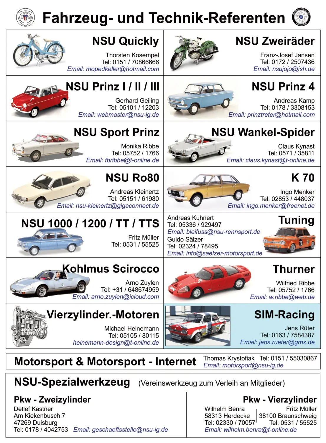 NSU-Prinz-IG of 1980 eV - Verein - Fachreferenten und deren Kontakte Bild