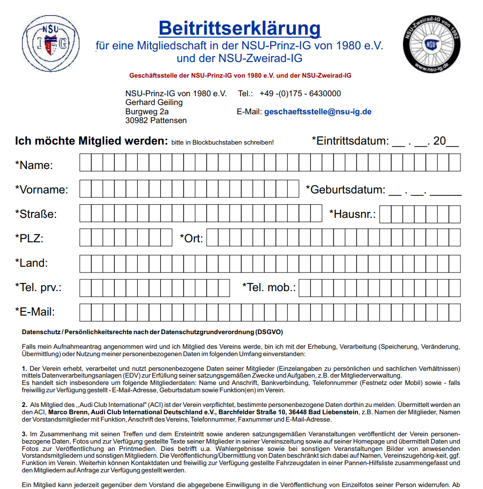 BEITRITTS-FORMULAR